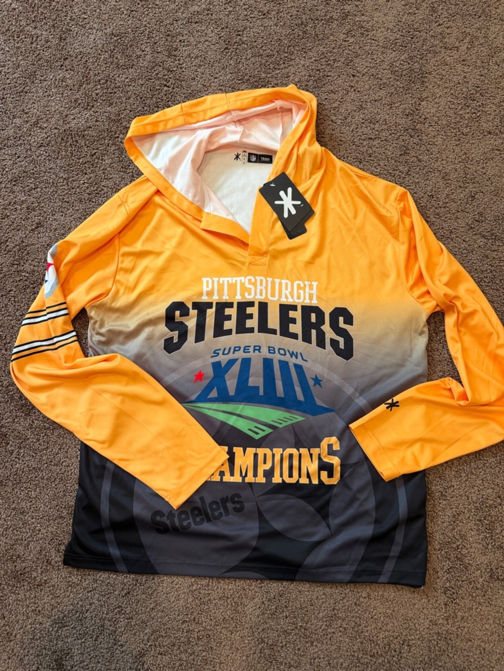 NFL Pittsburgh Steelers Long Sleeve Hooded Tee in Yellow and Black